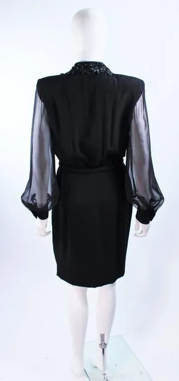 LIAN CARLO Black Sequin Chiffon Sheer Sleeve Cocktail Dress Size 8