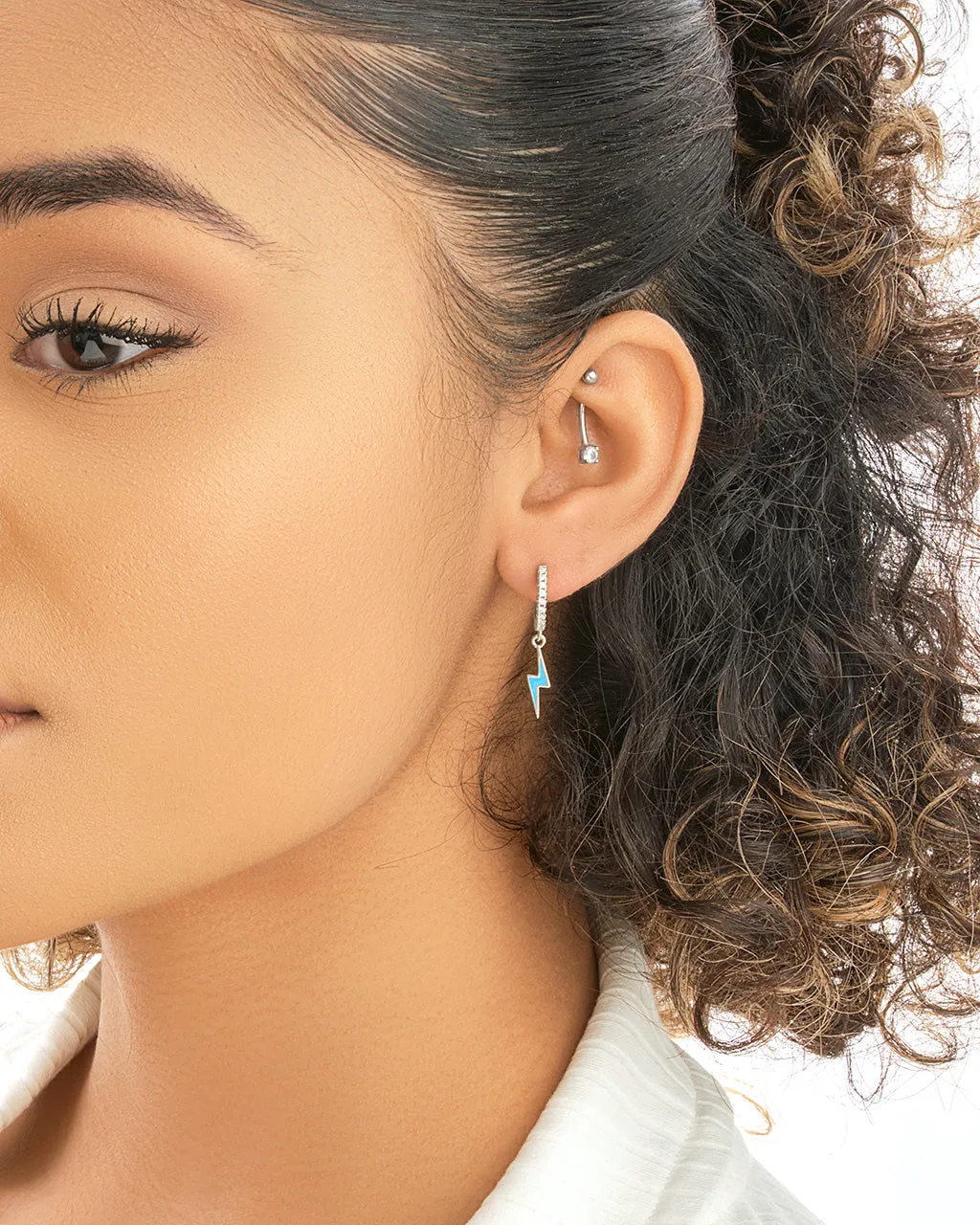 Lightning Bolt Charm Hoop Earrings