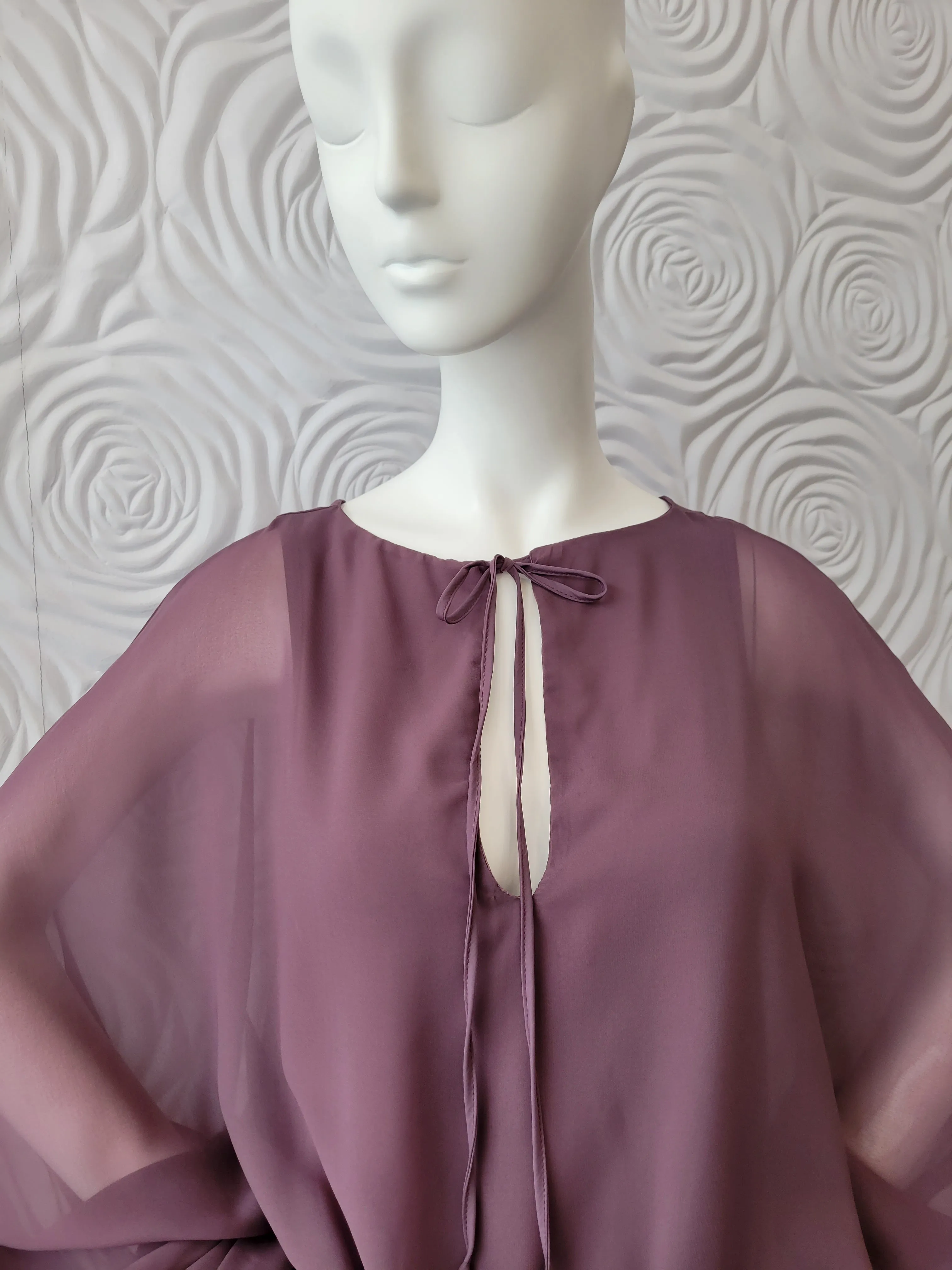 Lola & Sophie Black Top Plum Color See Through Sleeve