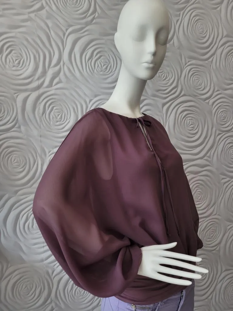 Lola & Sophie Black Top Plum Color See Through Sleeve