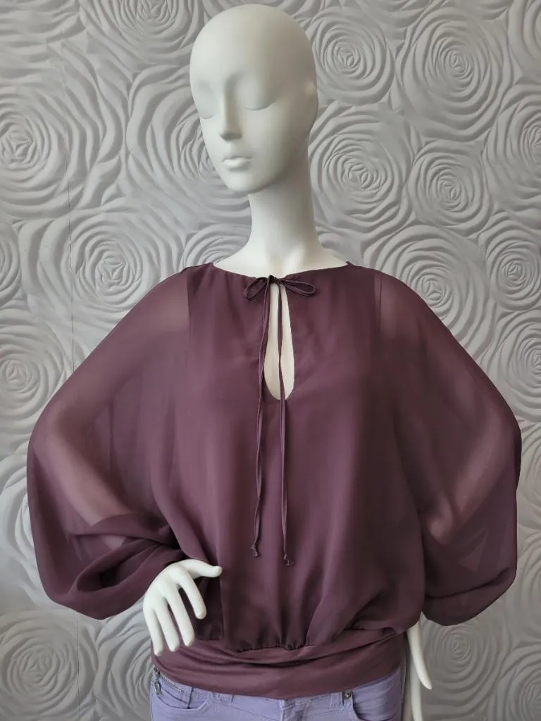 Lola & Sophie Black Top Plum Color See Through Sleeve