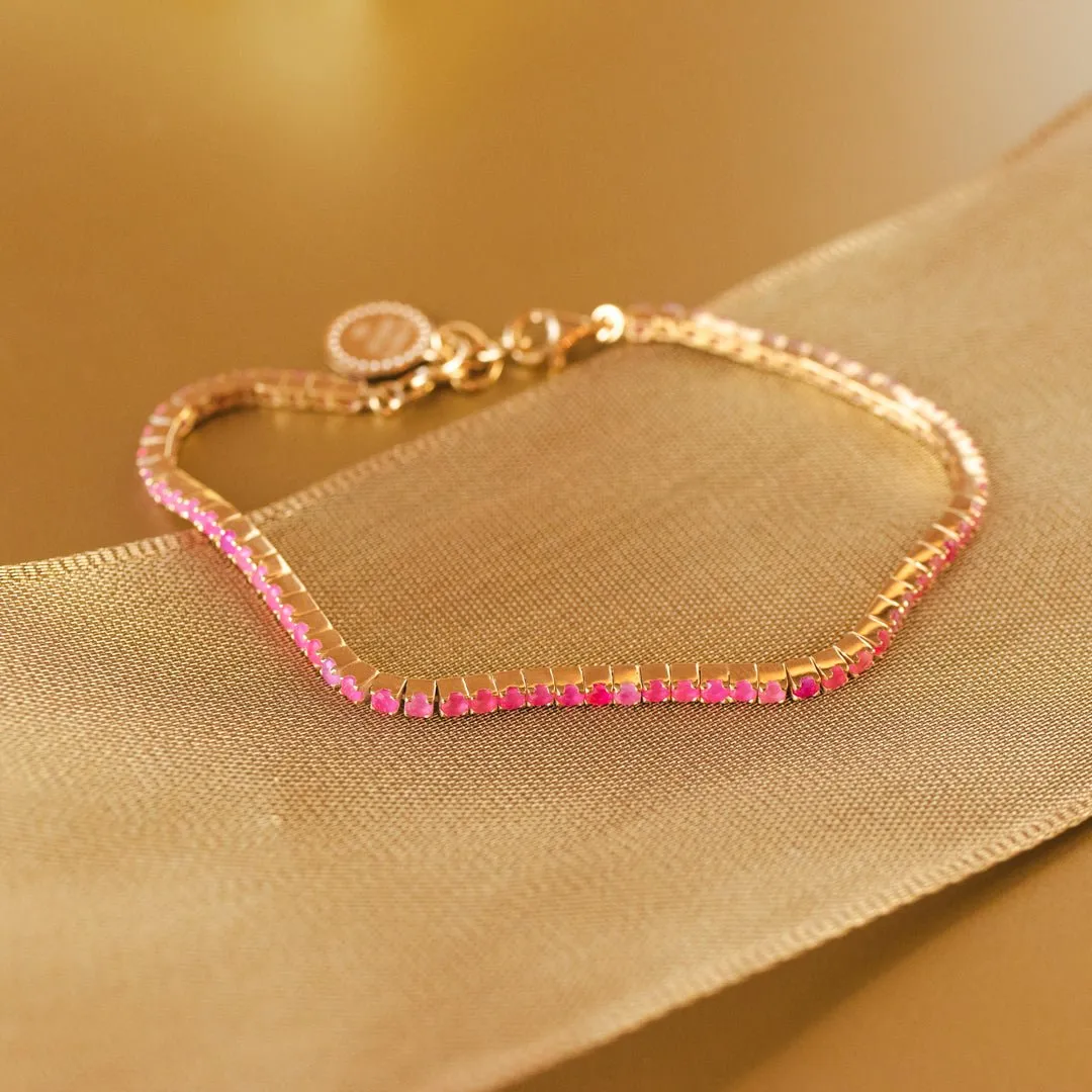 LOVE TENNIS BRACELET - HOT PINK CUBIC ZIRCONIA & GOLD