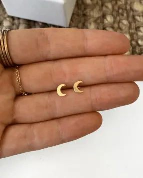 Moon Stud Earrings  - 14k Yellow Gold Fill