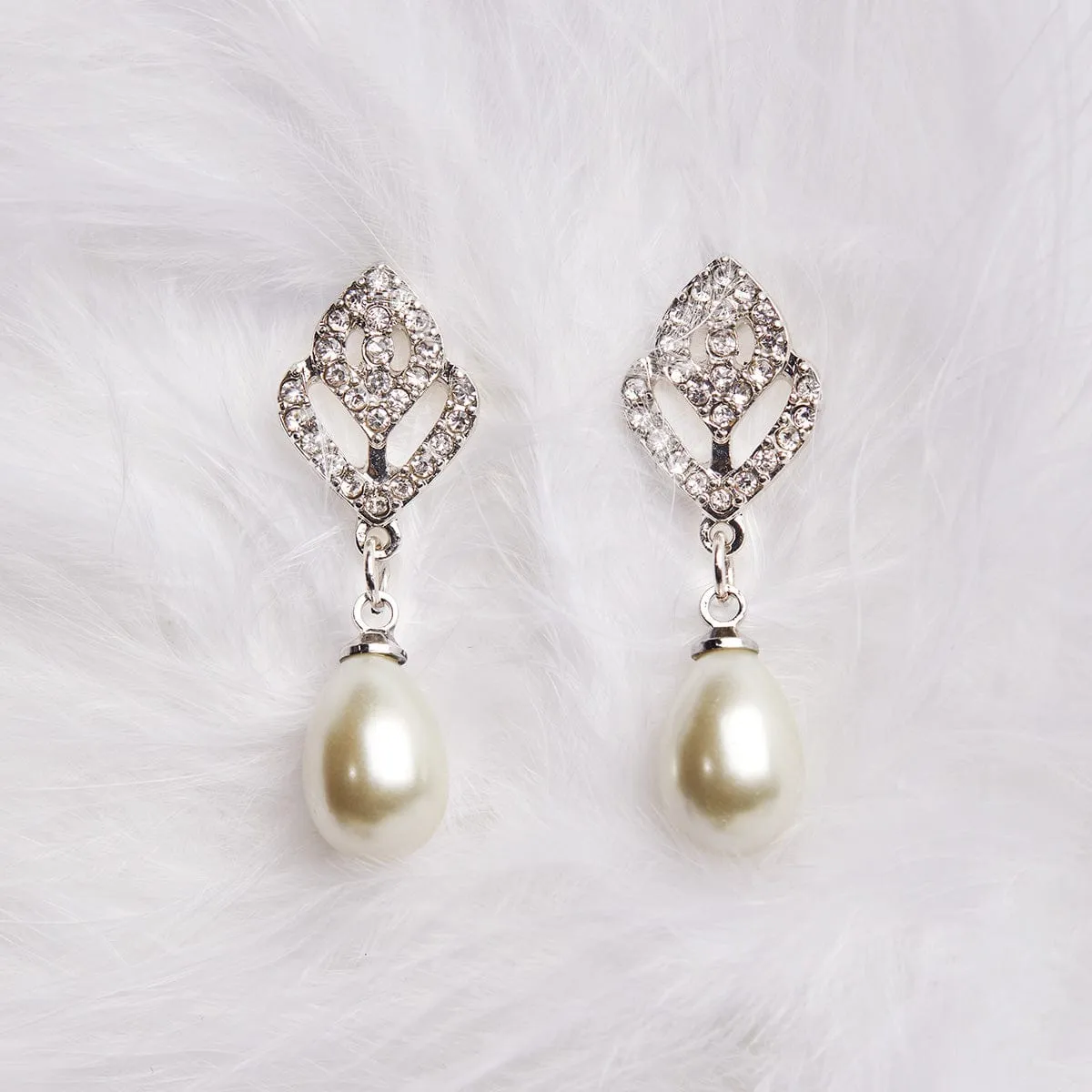 Pearl And Diamante Earrings: Vintage Style Drop Earrings