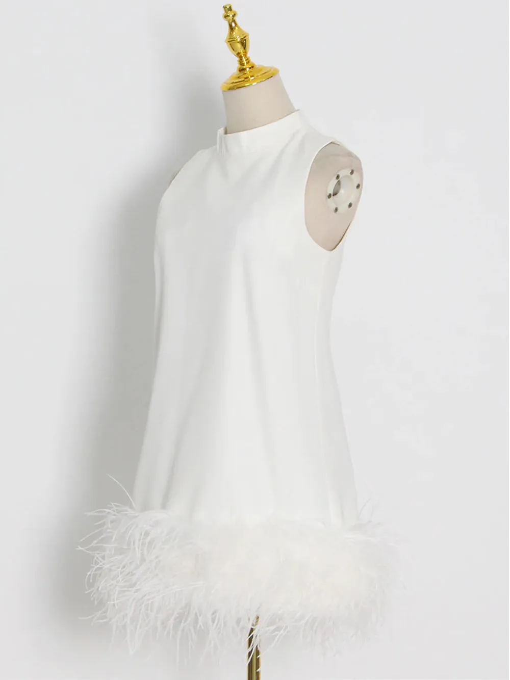 PIUME Mini Dress w Feathers in White