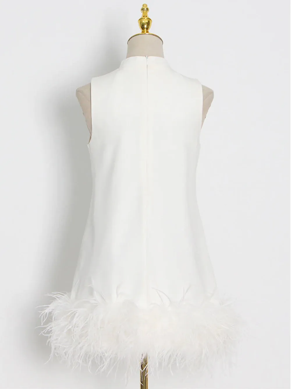 PIUME Mini Dress w Feathers in White