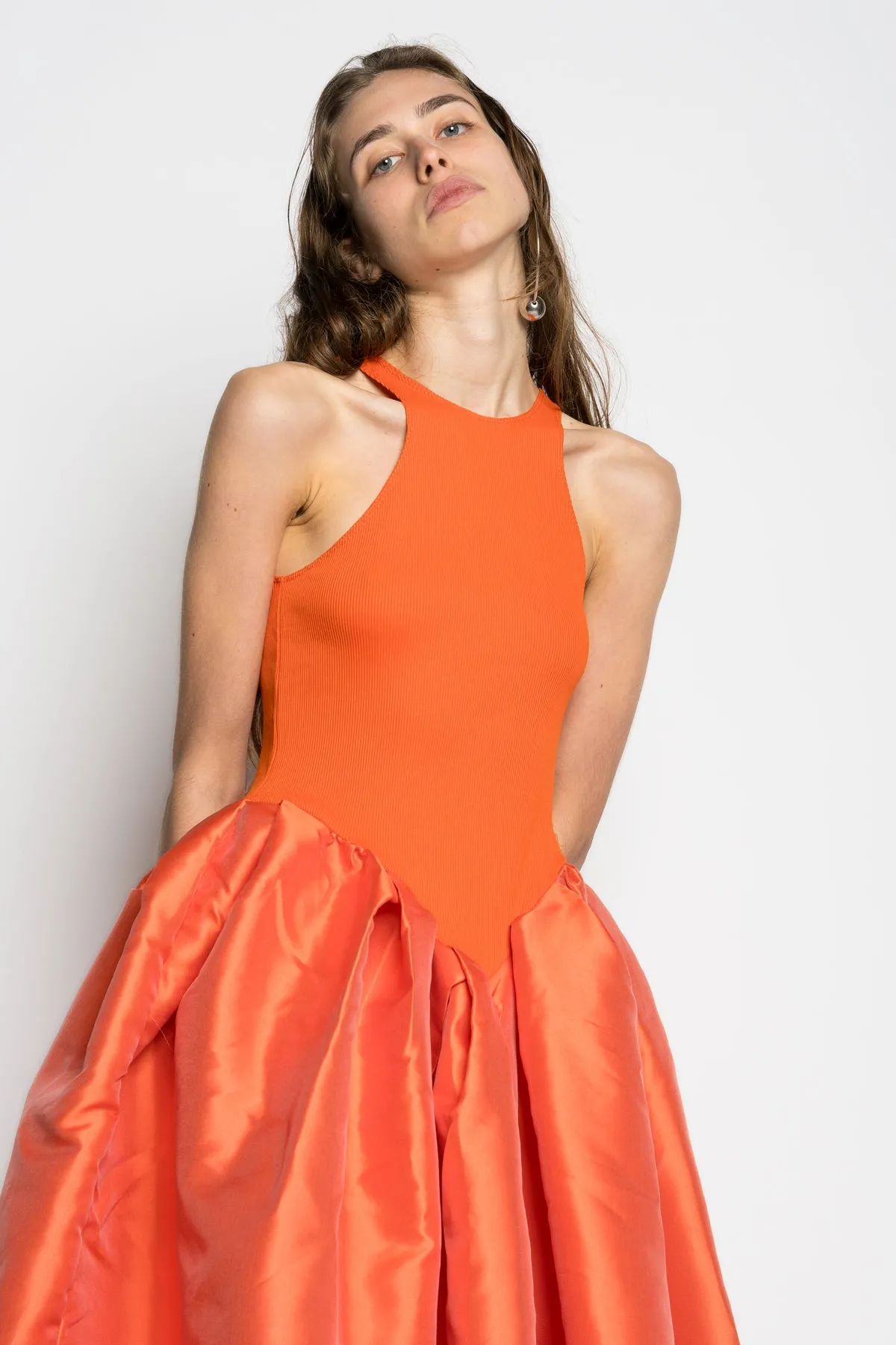 PRE-OWNED / ORANGE DRESS WITH TANK TOP SCOOPED