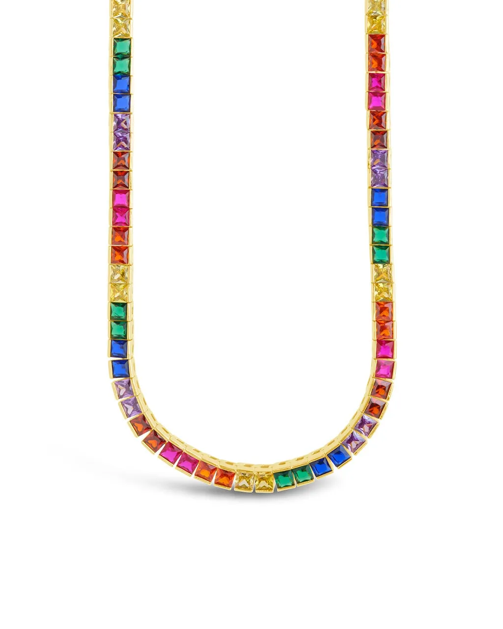 Rainbow Square CZ Tennis Necklace