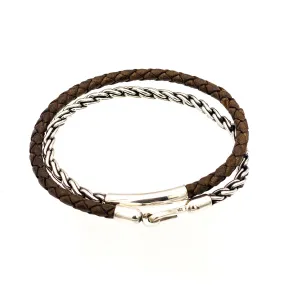 Silver Chain and Leather Bracelet