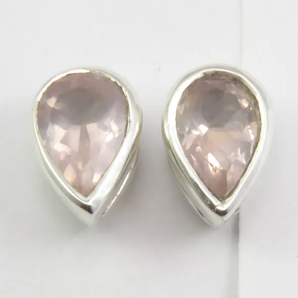 Solid Silver Rose Quartz Tear-Drop Stud Earrings