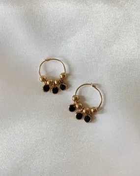 Triple Black CZ Hoop Earrings  - 14k Yellow Gold Fill