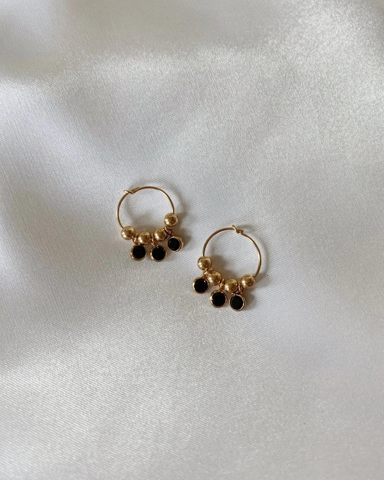 Triple Black CZ Hoop Earrings  - 14k Yellow Gold Fill