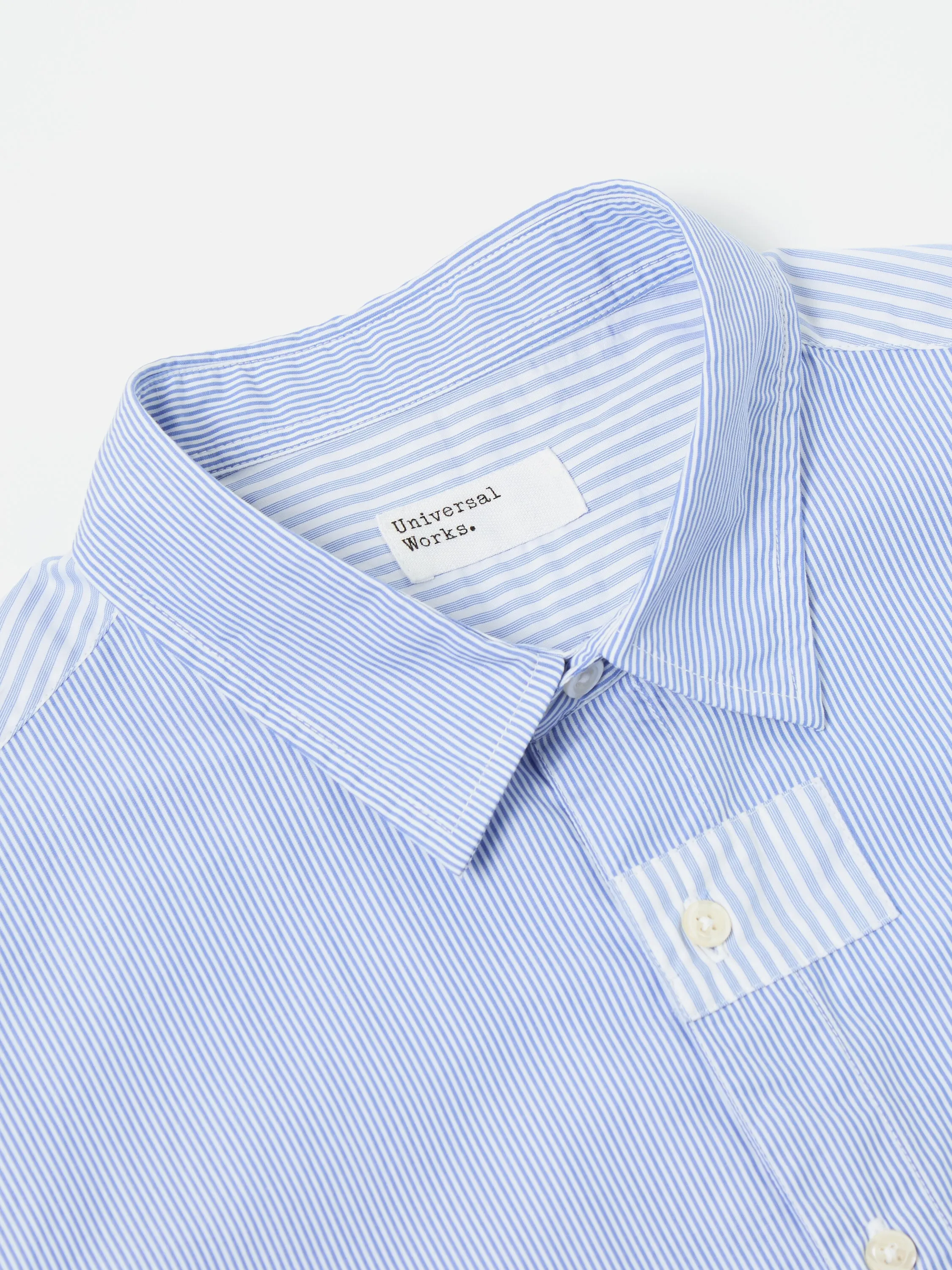 Universal Works L/S Patch Shirt in Blue Classic Stripes