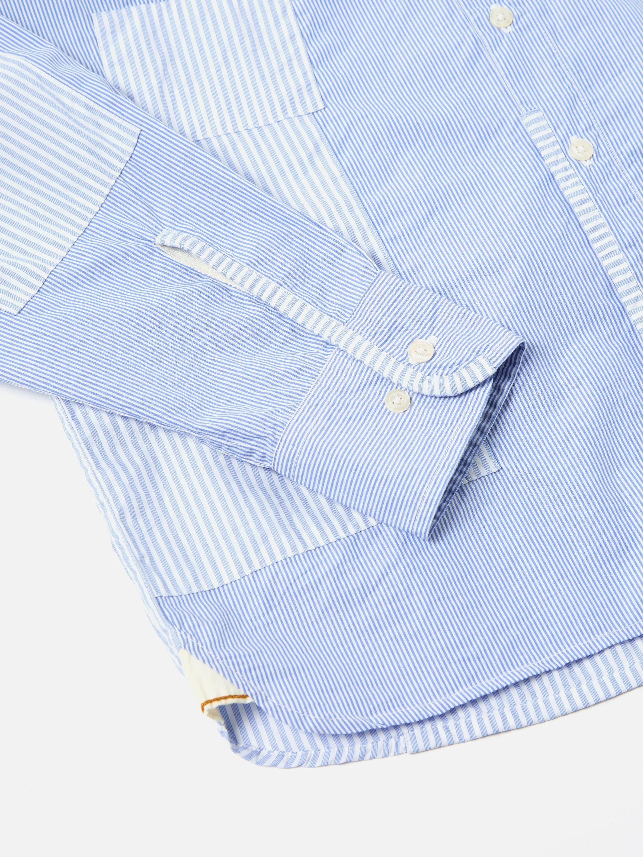 Universal Works L/S Patch Shirt in Blue Classic Stripes