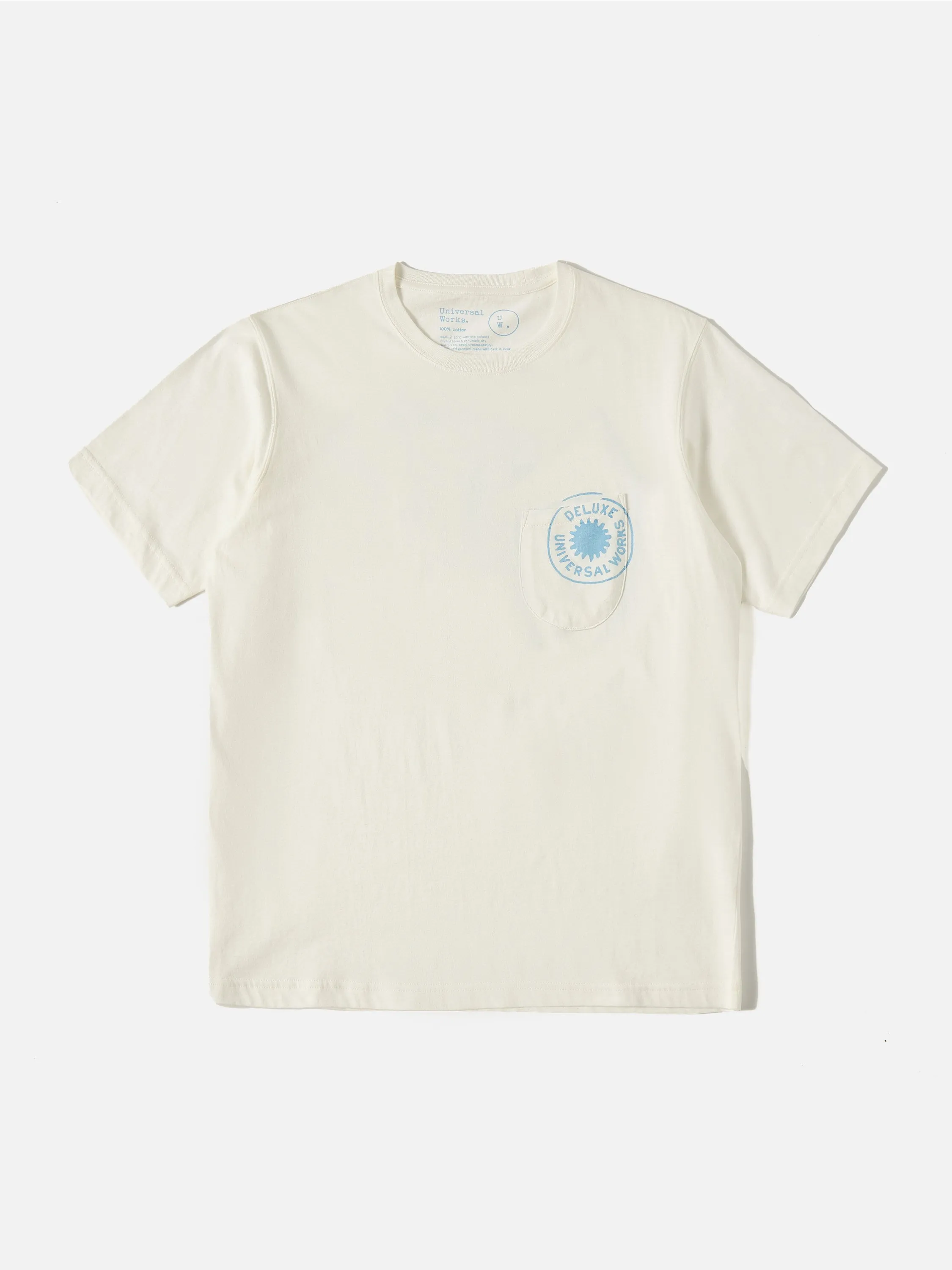 Universal Works Print Pocket Tee in Ecru Single Jersey Deluxe