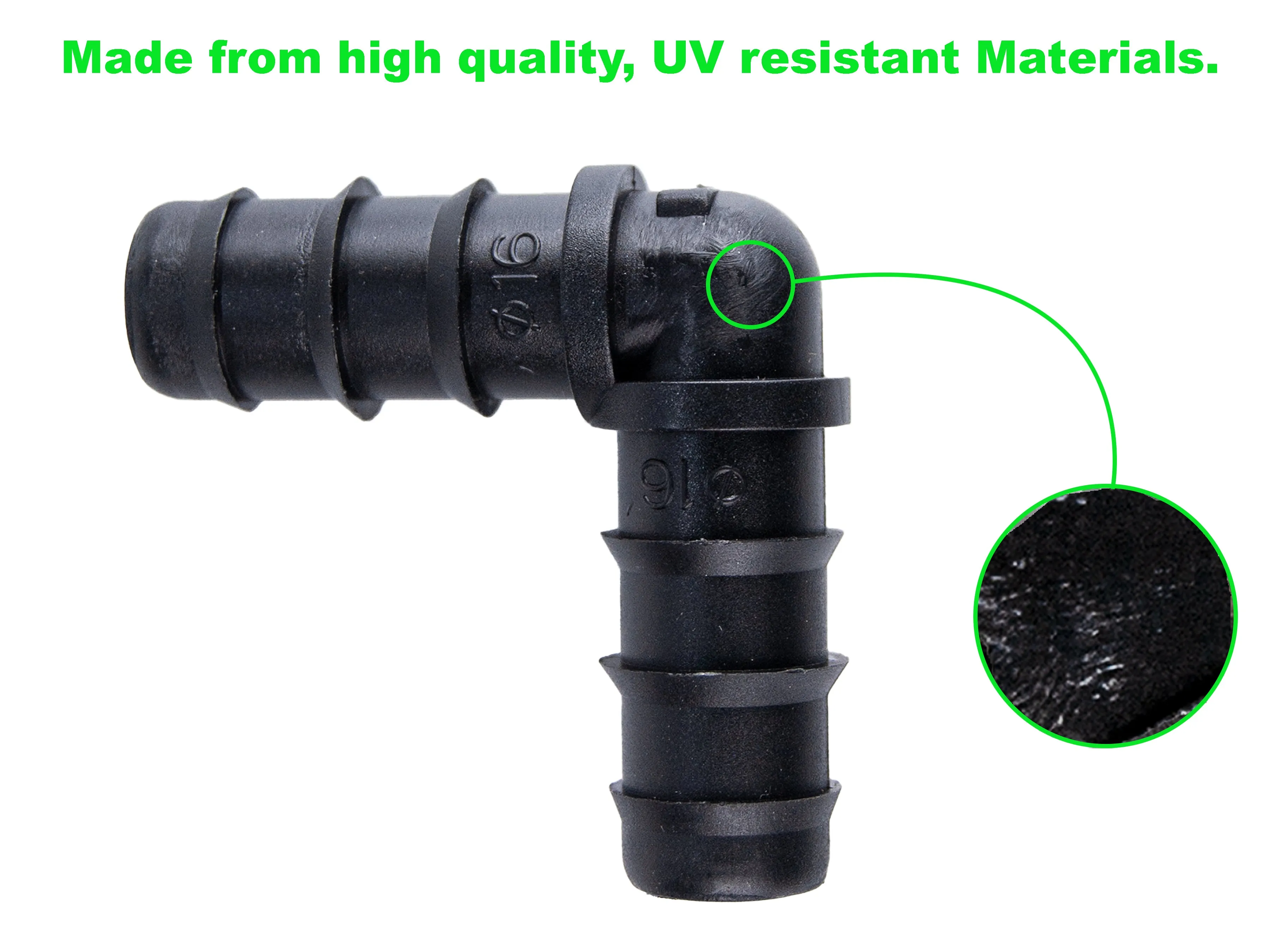 Viagrow 1/2 in. Elbow Barbed Connector Irrigation Fitting, Black, 50 Units Per Pack (EA)