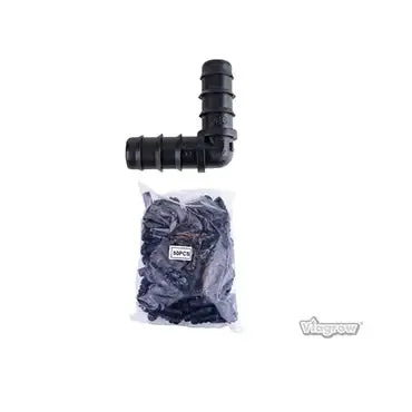 Viagrow 1/2 in. Elbow Barbed Connector Irrigation Fitting, Black, 50 Units Per Pack (EA)