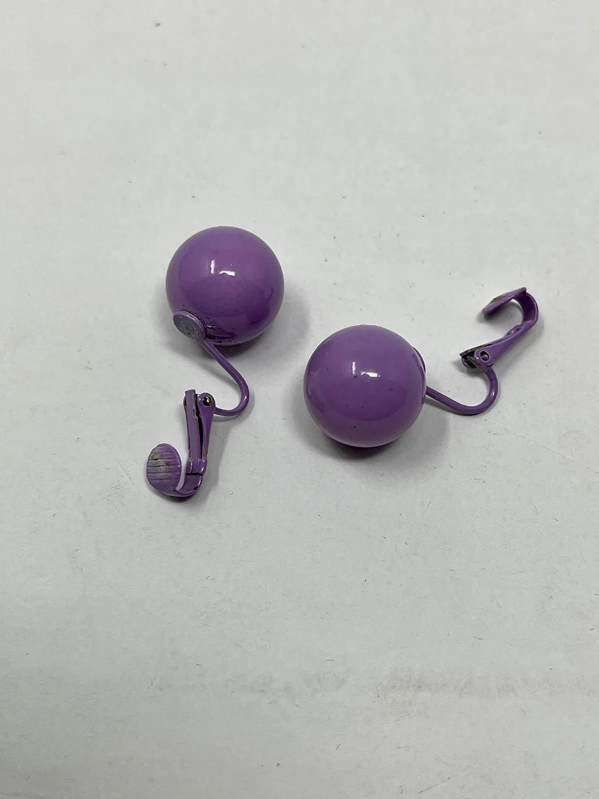 Vintage Lavender Round Metal Clip-On Earrings