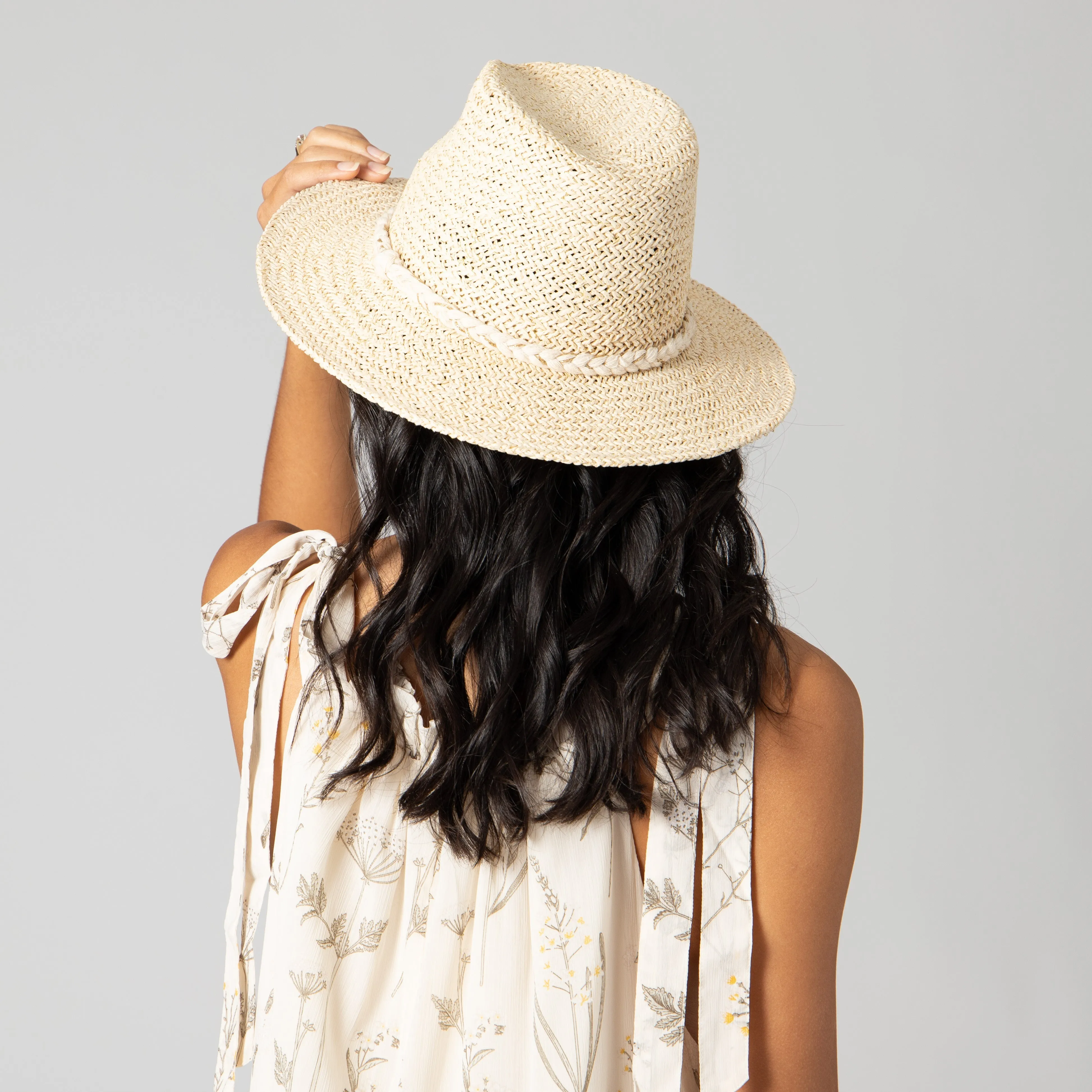 Women's Woven Shimmer Fedora w/ Braided Band (PBF7352)