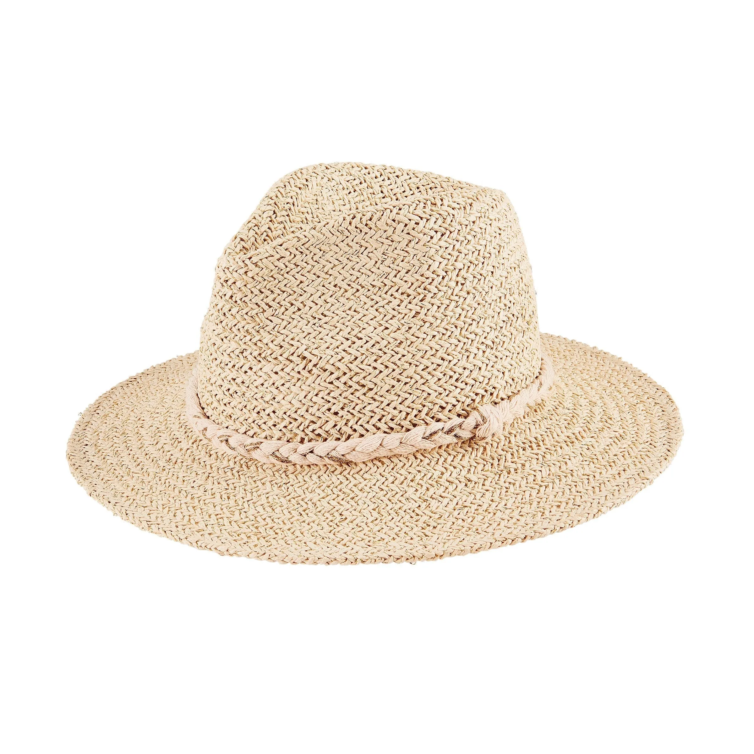 Women's Woven Shimmer Fedora w/ Braided Band (PBF7352)